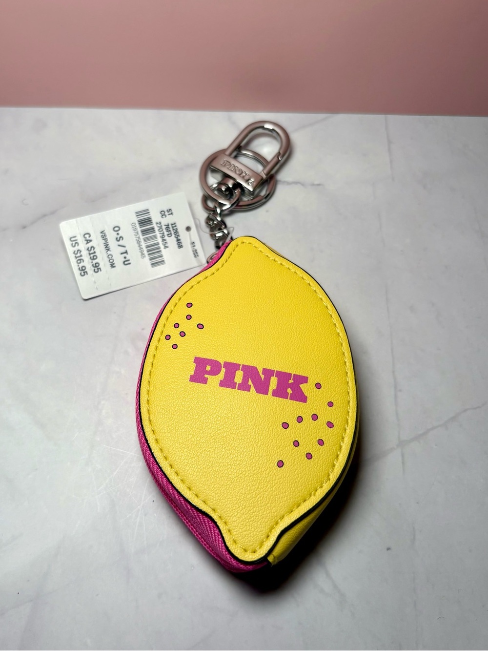 🍋 PINK Lemon-Shaped Zip Pouch Keychain Bag Charm NWT - Picture 6 of 12